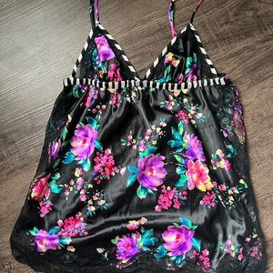 Large floral black lace stripes bow lingerie slip Victoria’s Secret slip